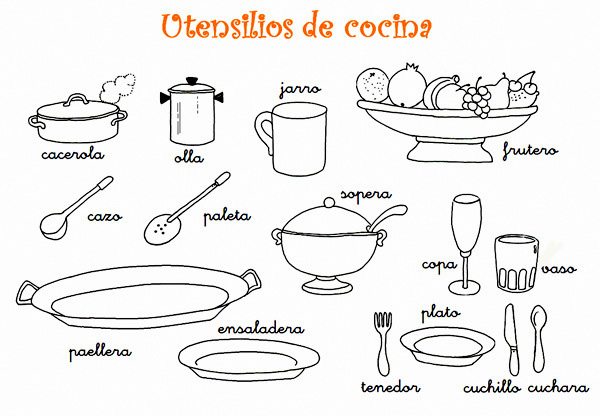 Dibujos para colorear de utensilios de cocina