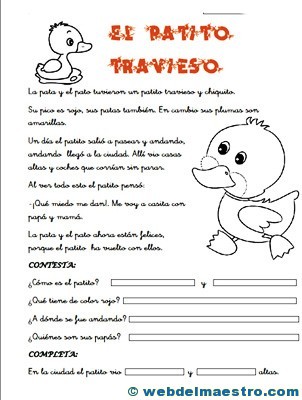 Fichas de comprensión lectora | primero primaria