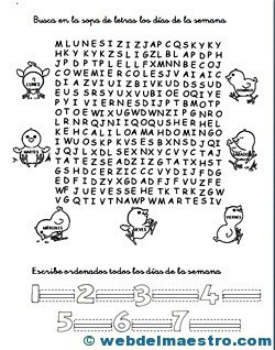 Días de la semana sopa de letras Días de la semana sopa de letras