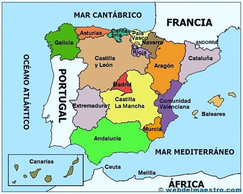 Mapa político de España color