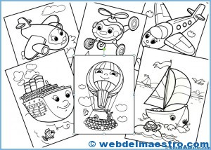 Dibujos infantiles para colorear (medios de transporte)