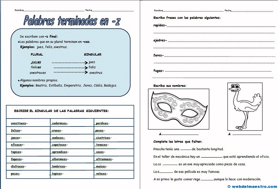 Palabras terminadas en z