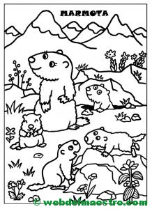 Marmota y sus crías