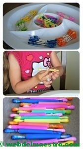 Ensartar palillos de algodón