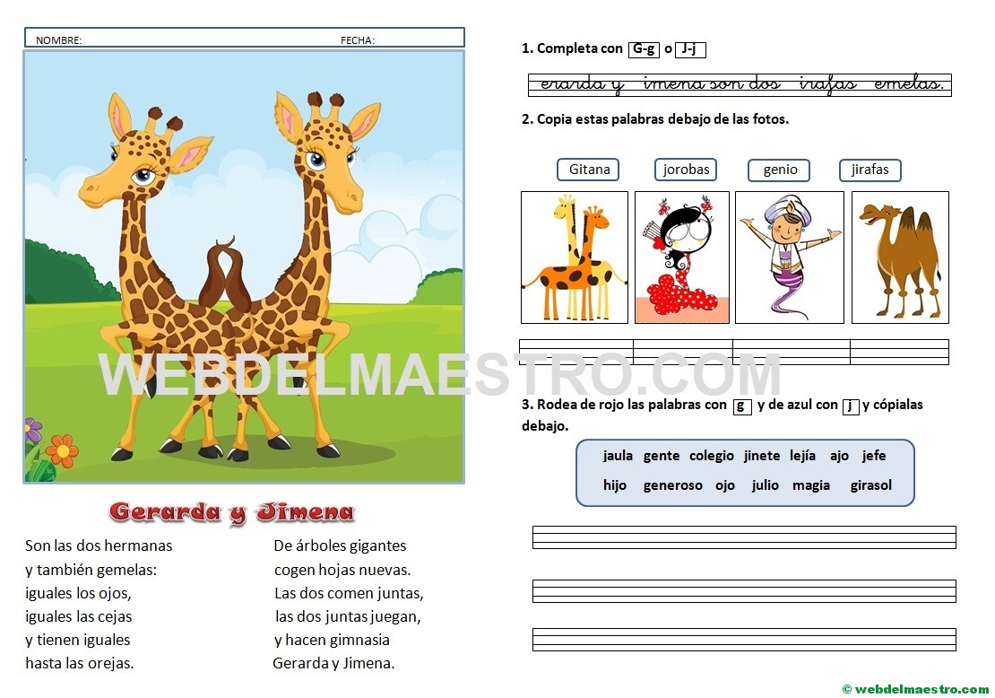 Lecturas infantiles | Letras g, j