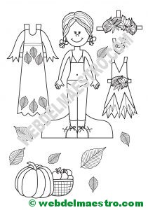 Muñeca recortable con disfraz de otoño