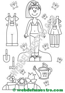 Muñeca recortable con equipo de jardinera