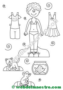 Muñeca recortable con mascotas