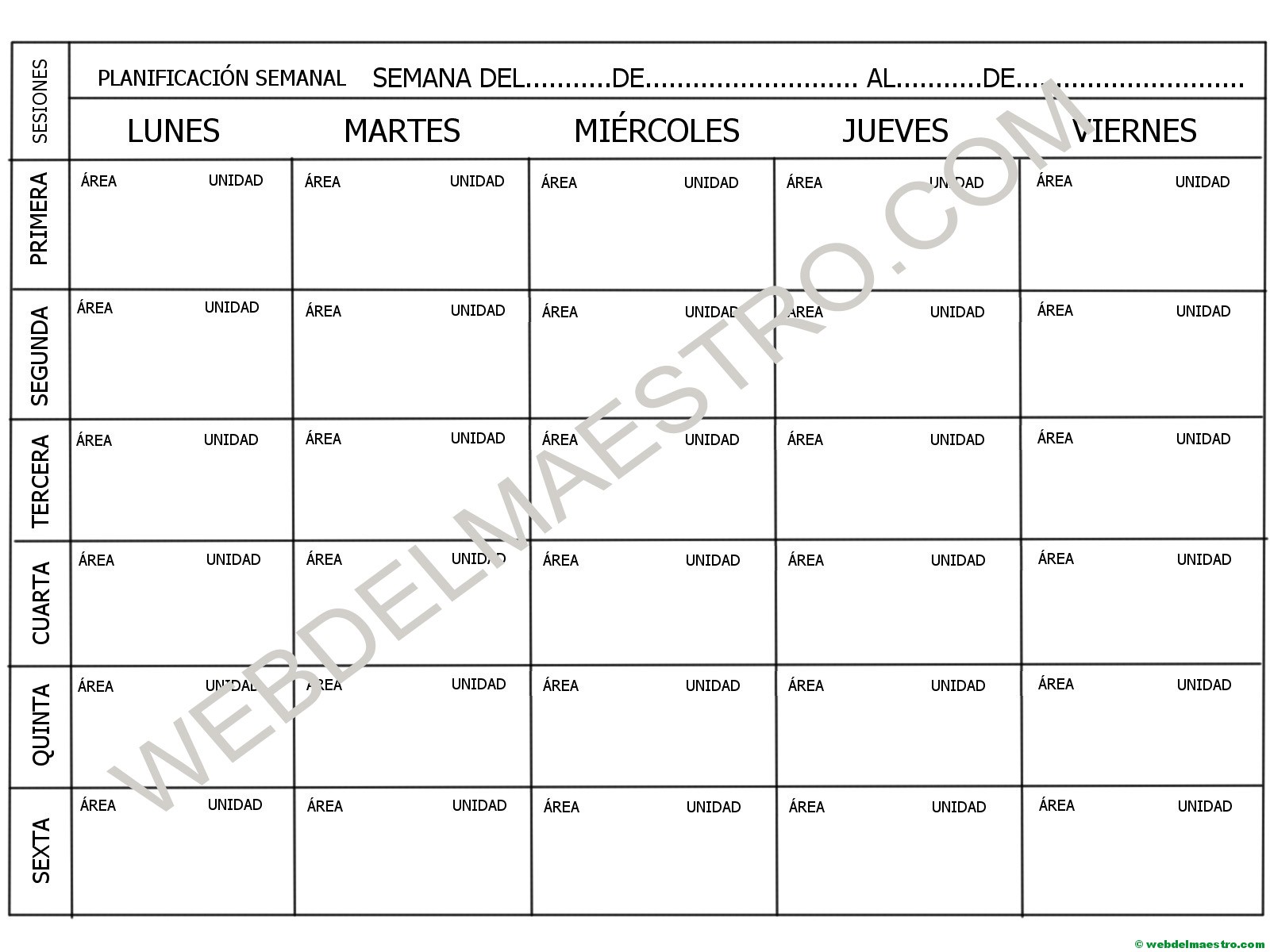 Planning semanal de actividades para imprimir