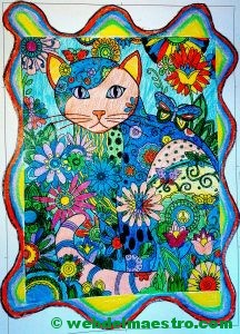 Gato-Dibujo antiestrés-Terminación color