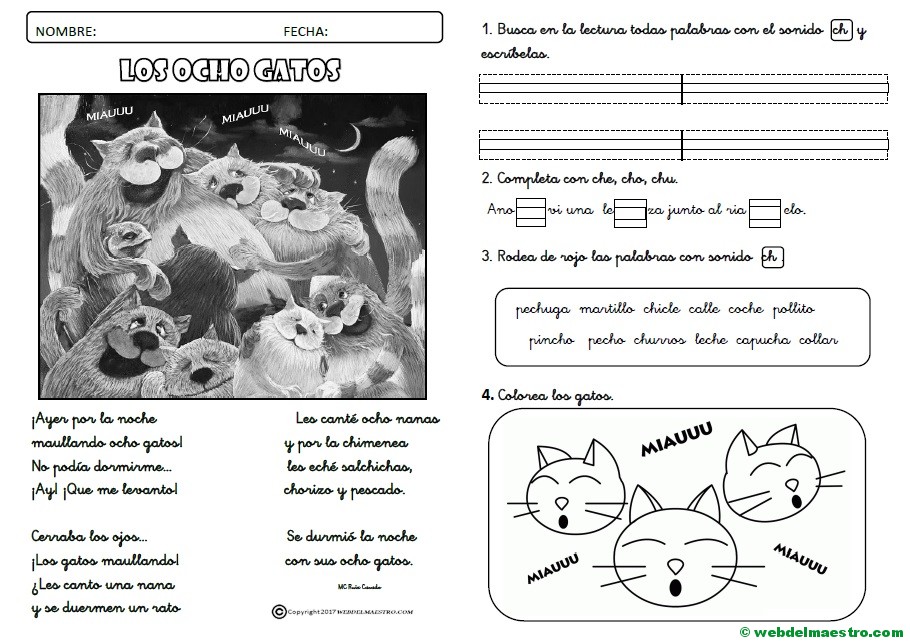 Lecturas infantiles-sonido ch-actividades-cursiva