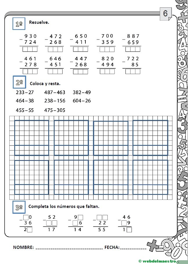 Restas de tres cifras con llevadas-III
