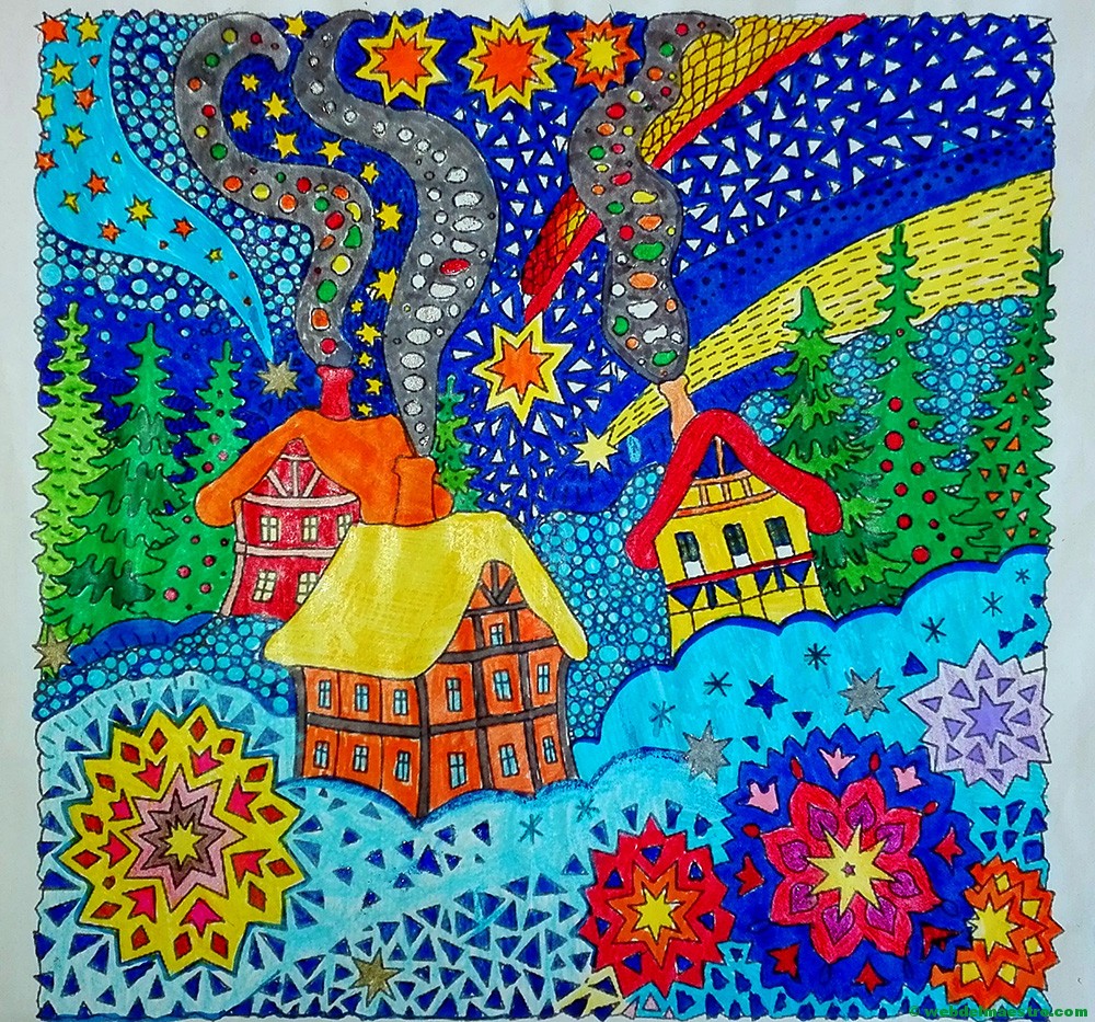 Dibujos de navidad coloreados-paisaje navideño