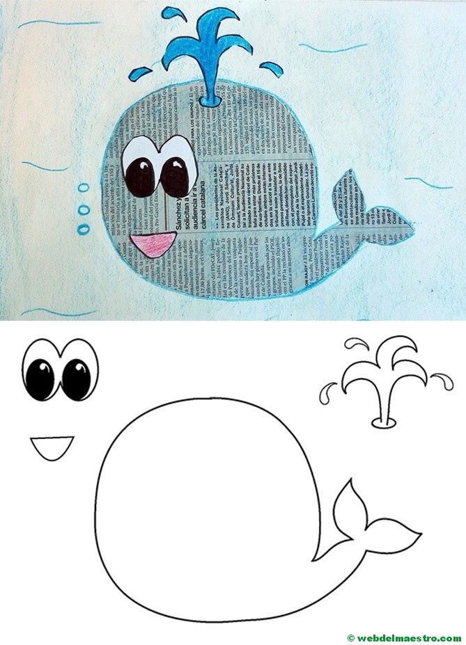 manualidades con papel periodico-ballena