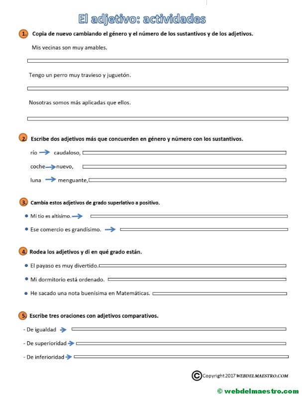 Ejercicios sobre el adjetivo