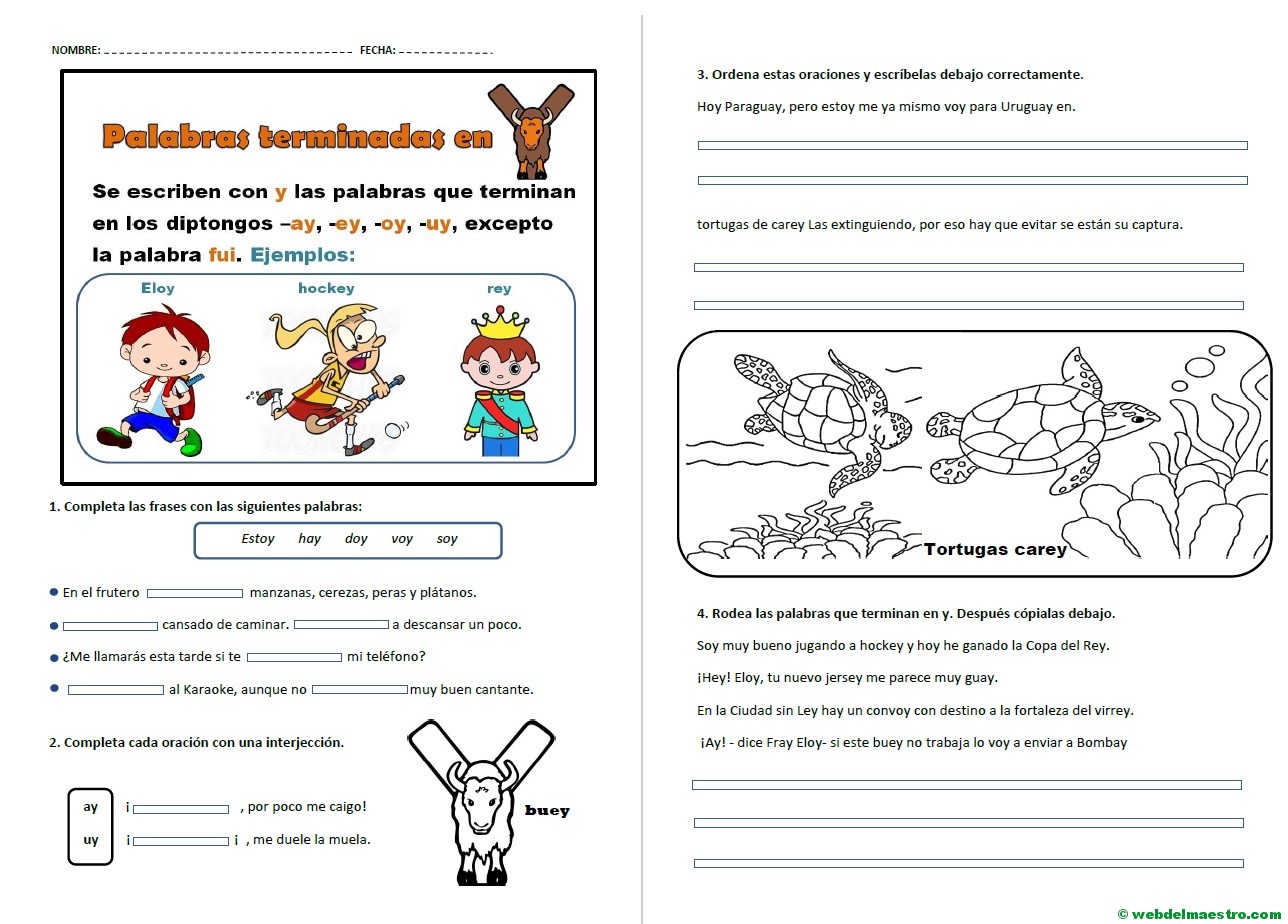 Palabras terminadas en y - actividades