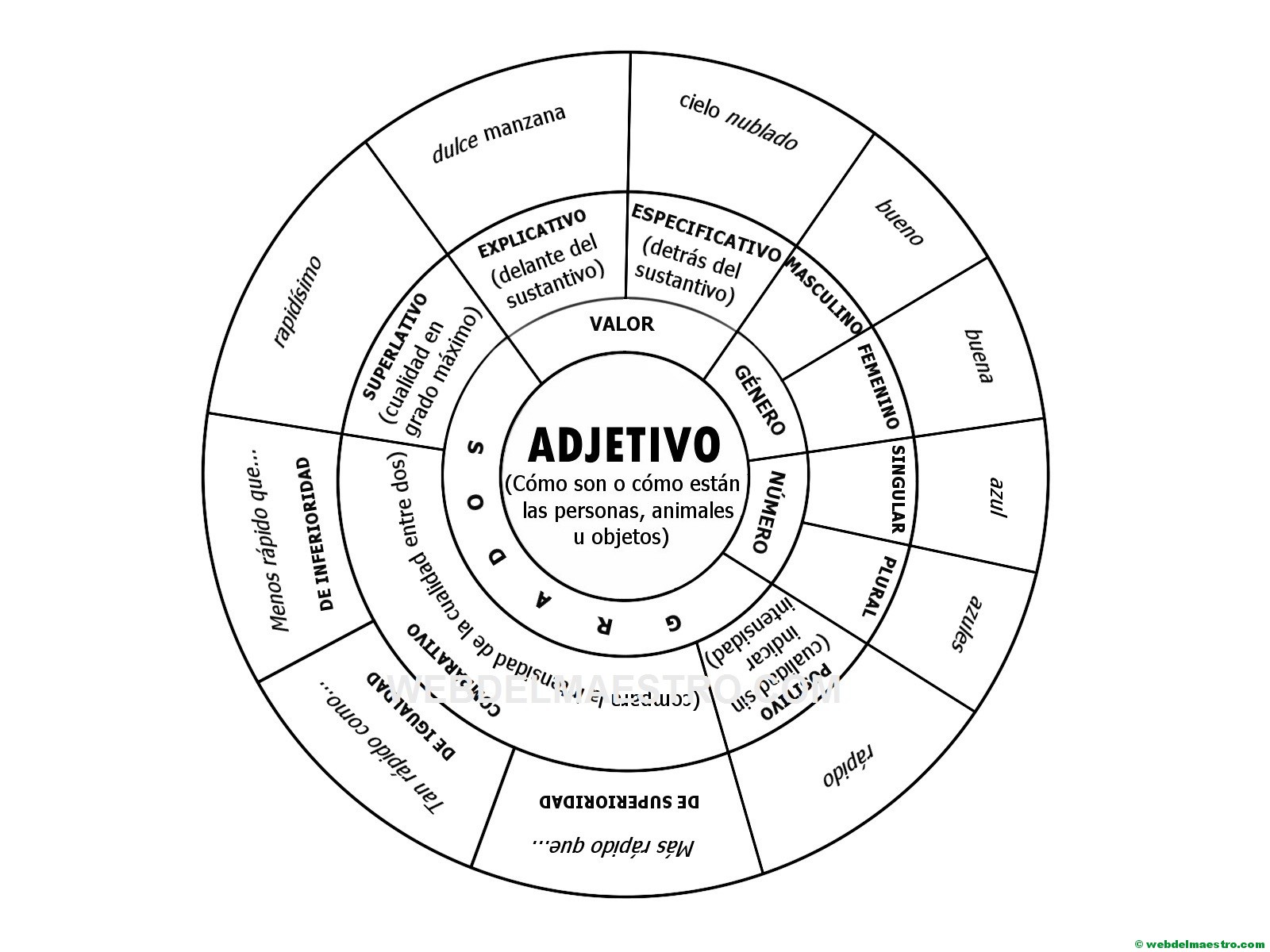 el adjetivo y su clasificación para colorear