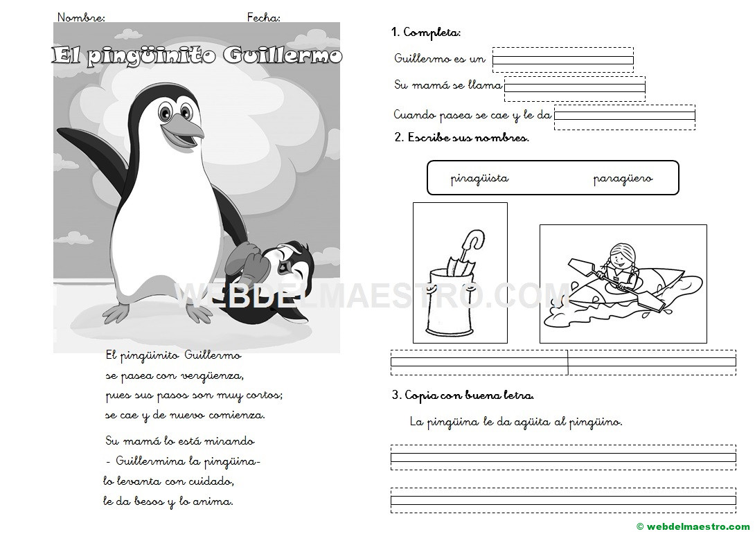 Lecturas infantiles- sonidos GÜE, GÜI-Actividdades-cursiva