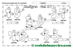 Los amigos del 10 para colorear y completar