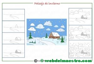 Como dibujar un paisaje de invierno para niños