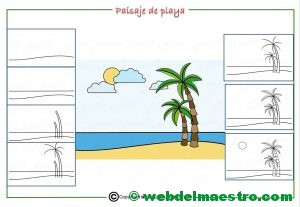 Como dibujar un paisaje de playa para niños
