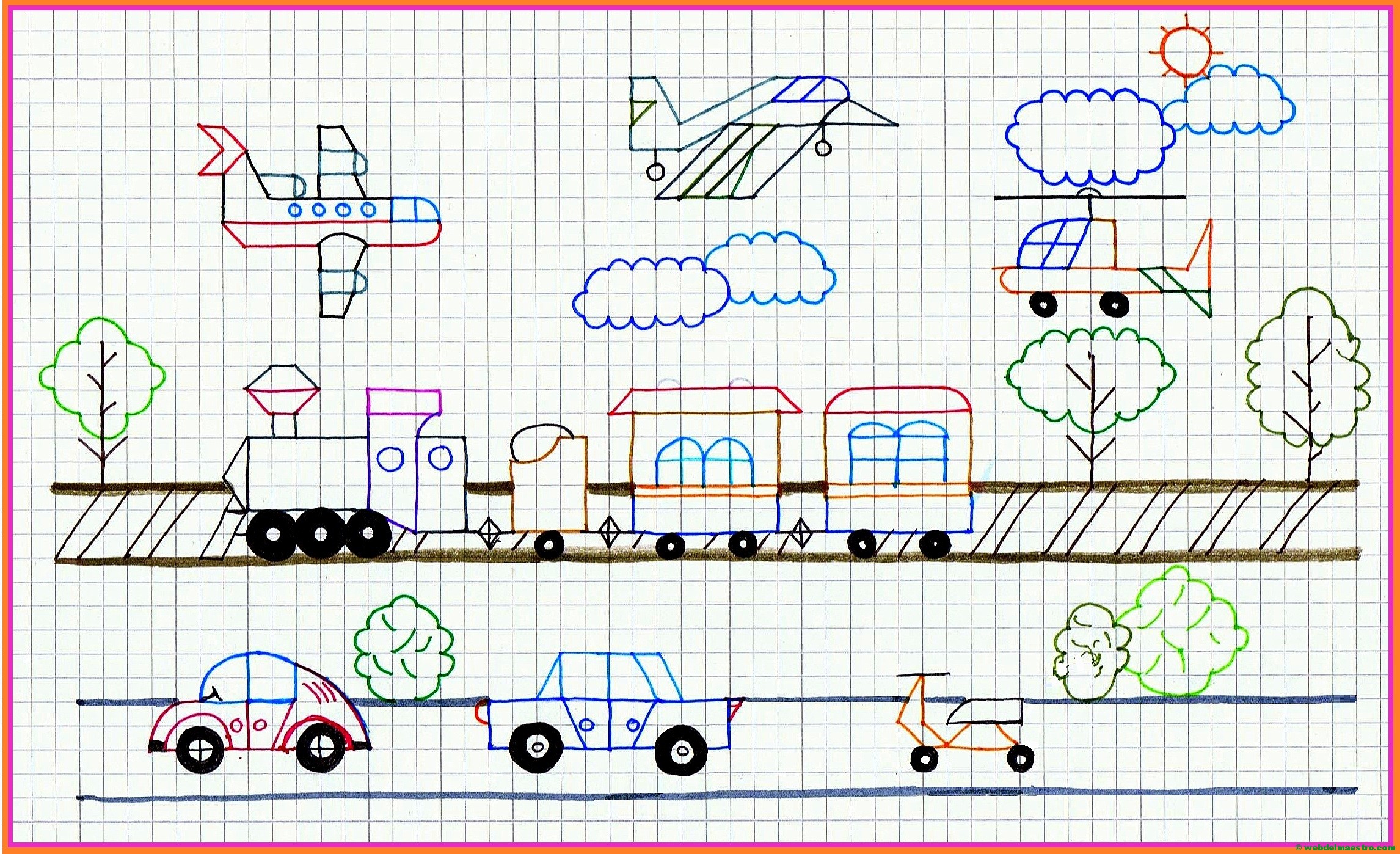 Dibujos en cuadrícula en color y para colorear