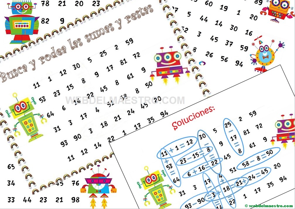 Juegos de sumas y restas con soluciones