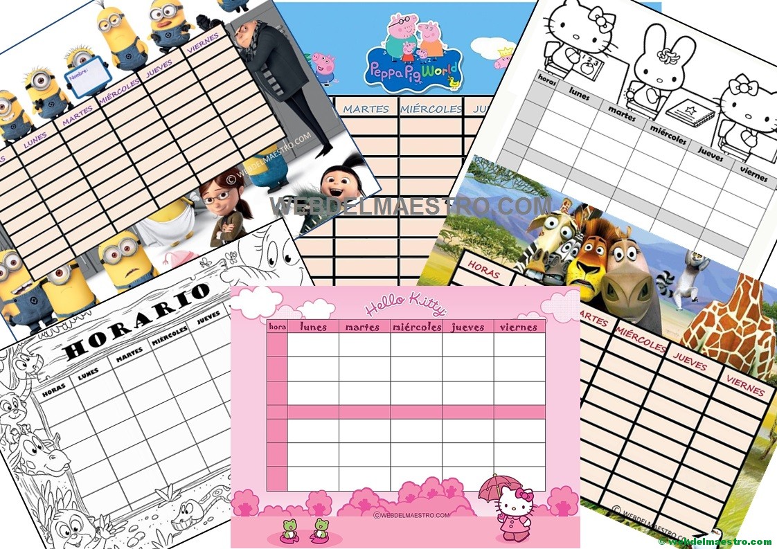 Horario escolar para imprimir en modelos variados