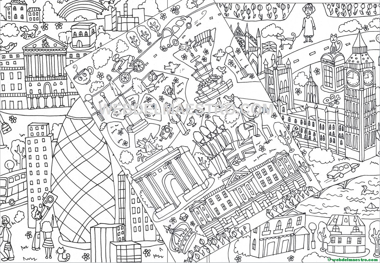 Póster gigante para colorear de Londres gratis