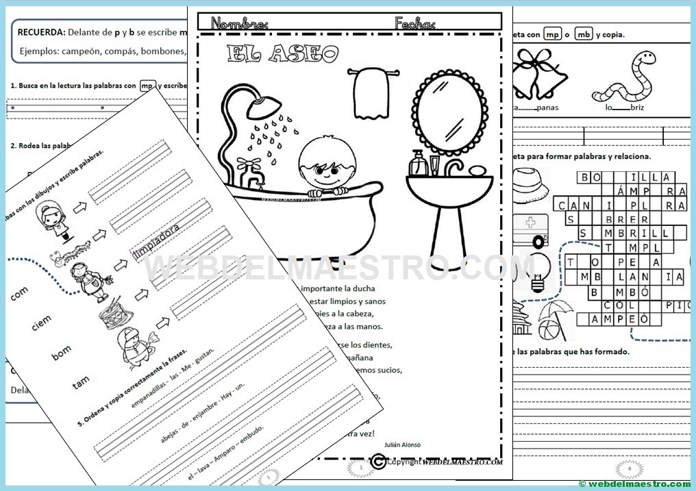 Fichas de lectoescritura | M antes de P y B