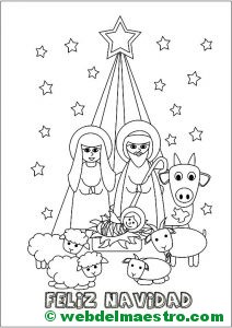 Dibujo de Navidad con el nacimiento de Jesús