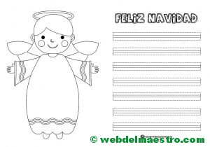 Felicitacion de Navidad para colorear-Angel-I