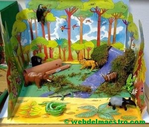 Diorama sobre animales salvajes - selva tropical