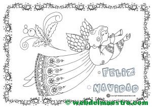 Felicitacion de Navidad para colorear-Angel-III