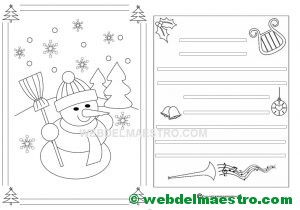 postal navideña con muñeco de nieve