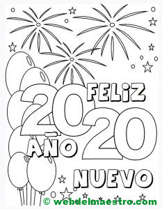 3. Colorear dibujo Feliz Año Nuevo 2020