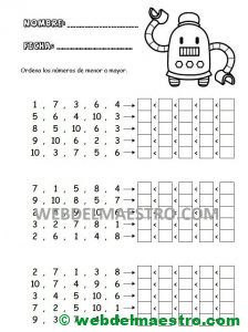 Ordenar numeros hasta el 10