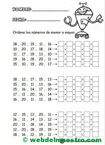 Ordenar numeros hasta el 20