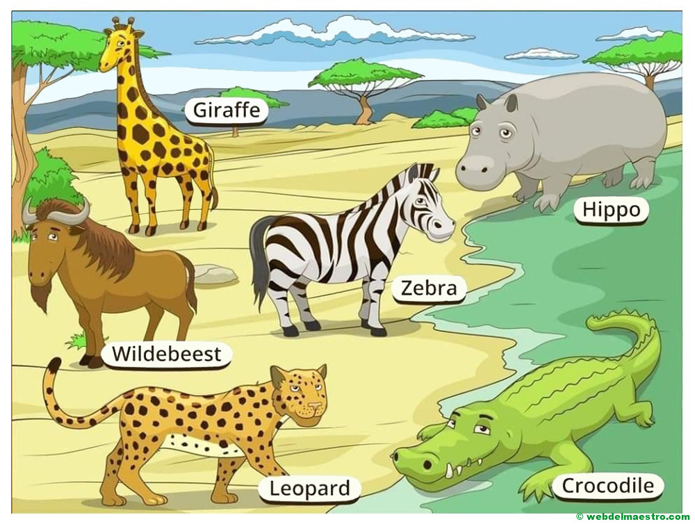 animales de la sabana en ingles