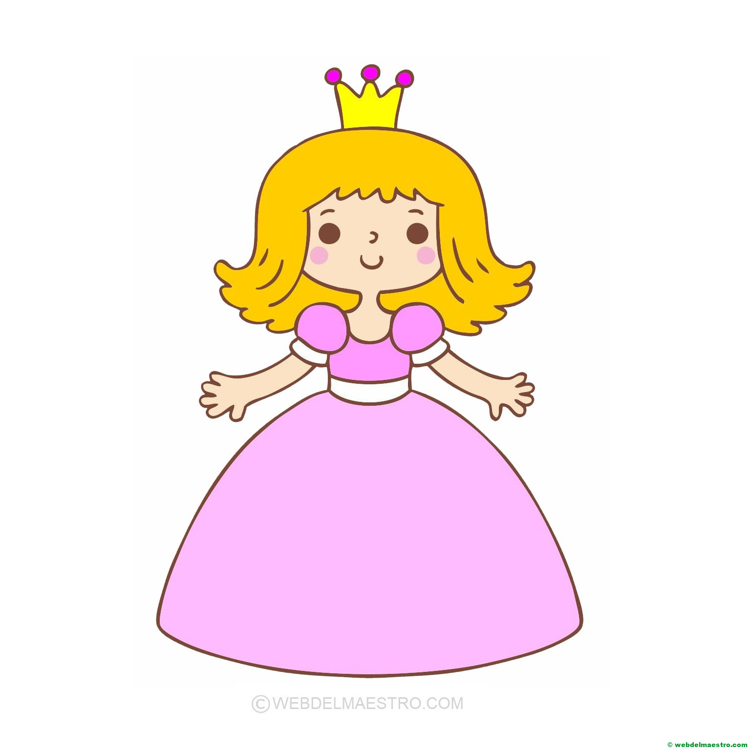 princesa-dibujo en color para pegar gomets