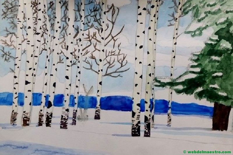 Dibujo de paisaje con lápices de acuarela