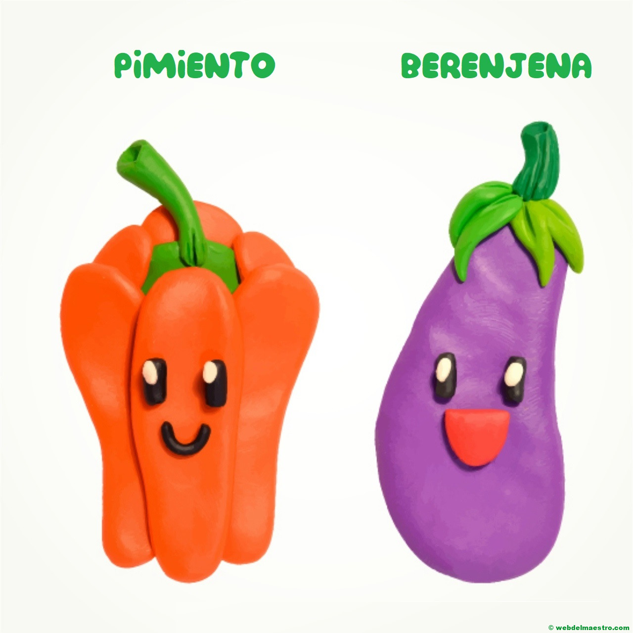 Dibujos de pimiento y berenjena con plastilina