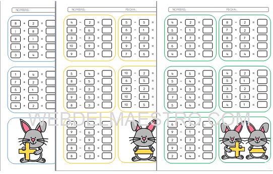 Fichas de sumas y restas – Infantil