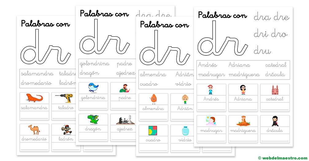 Palabras con dr para niños | dra, dre, dri, dro, dru