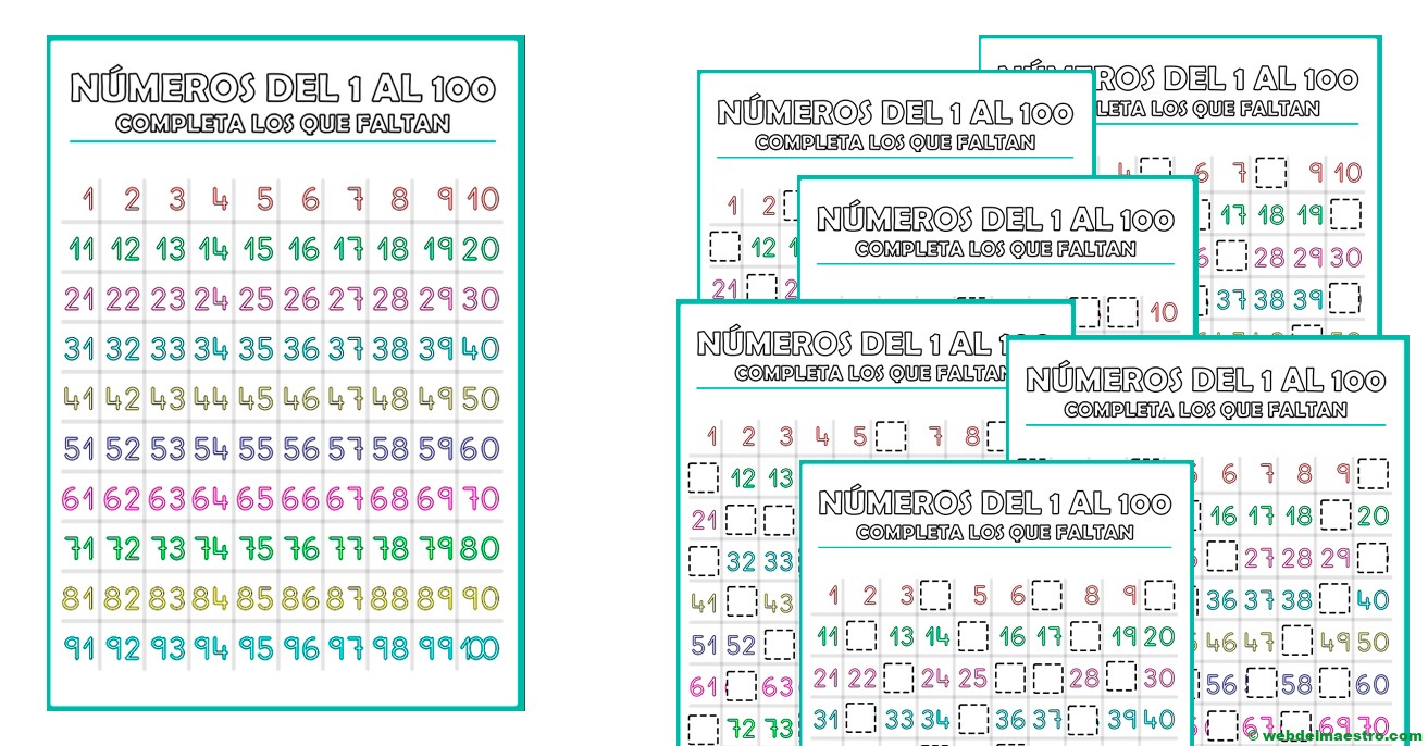 Números del 1 al 100 para imprimir en PDF | Fichas